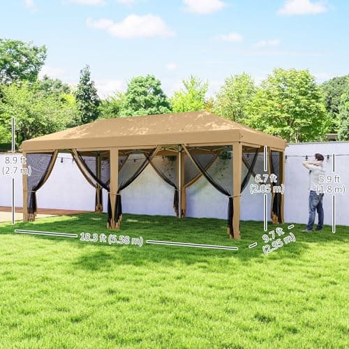 Outsunny 10' x 20' Pop Up Canopy Tent Gazebo with Removable Mesh Sidewall Netting, Carry Bag for Backyard Patio Outdoor, Beige — view 6