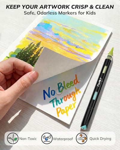 JusArt Acrylic Brush Markers, 96 Colors Brush Tip Acrylic Marker Set, 48 Dual-Tip Water Based No Bleed Markers with Automatic Ink Control for Wood, Rock, Fabric, Canvas, Glass, Eggs & DIY Crafts — view 3