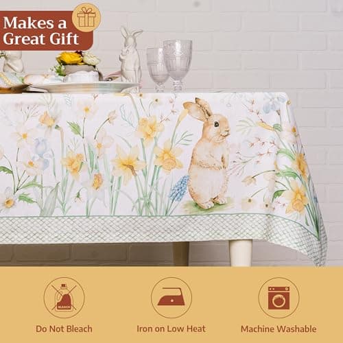 Maison d' Hermine Table Cloth Rectangle Table 100% Cotton 54 x 72 Inches Tablecloth Reusable Decorative for Dining Kitchen Room Farmhouse Party Home Hotel Restaurant Spring Summer - Easter Dew — view 4