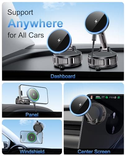 15W for MagSafe Car Mount Charger, Magnetic Wireless Car Charger, Strongest Vacuum Suction & Strongest Magnetic, 360° Adjustable Car Phone Holder Mount for iPhone 17 16 15 14 13 12 Series, Samsung S26 — view 3
