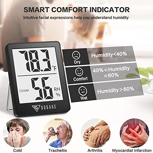 DOQAUS Digital Hygrometer Indoor Thermometer Humidity Meter Room Thermometer with 5s Fast Refresh Accurate Temperature Humidity Monitor for Home, Bedroom, Baby Room, Office, Greenhouse, Cellar (Black) — view 2