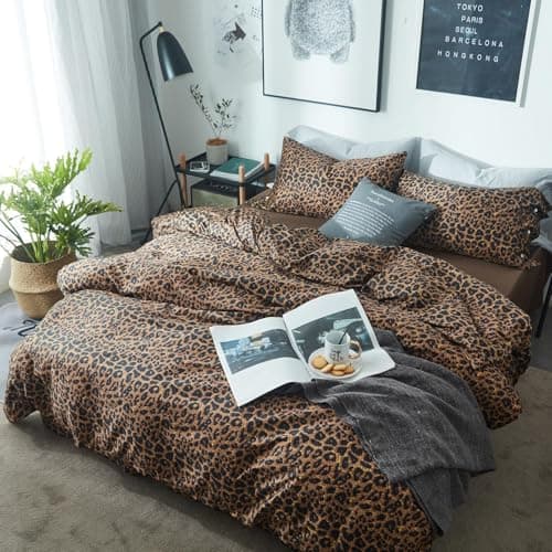 LifeTB Leopard Comforter Set Queen Comforter Set 3 Pieces Leopard Print Comforter Fluffy Soft Microfiber Bedding Set for All Seasons Animal Cheetah Print Queen Size Comforter with 2 Pillowcases — view 2