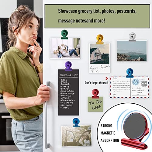 FINDMAG Magnetic Clips, 12 Pack Fridge Magnets for Picture Hanging, Heavy Duty Magnet Clips, Colorful Refrigerator Magnets for Kitchen, Sculptural Picture Frame, Whiteboard, Office, School — view 4
