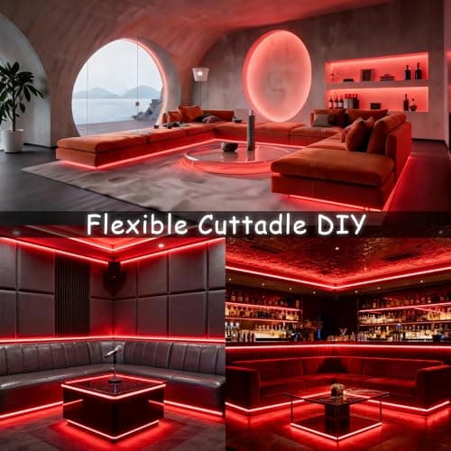 Aalnfe 20 FT Red Led Lights Strip for Bedroom Home Party Office Rope Lights Tape Light Easy DIY Cuttable Strip Lights for Baby Room Bathroom Living Room Ceiling Wall Vanity Mirror — view 4
