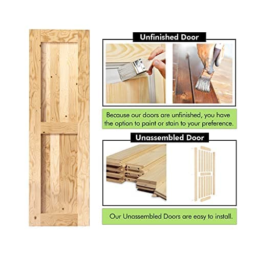 Homacer 5-in-1 Design Solid Natural Pine Wood Barn Door, 24in Wide 84in High, Unfinished and Unassembled, with Pre-drilled Holes for Easy Assemble and Pre-routed Floor Guide Groove, Interior Only — view 5