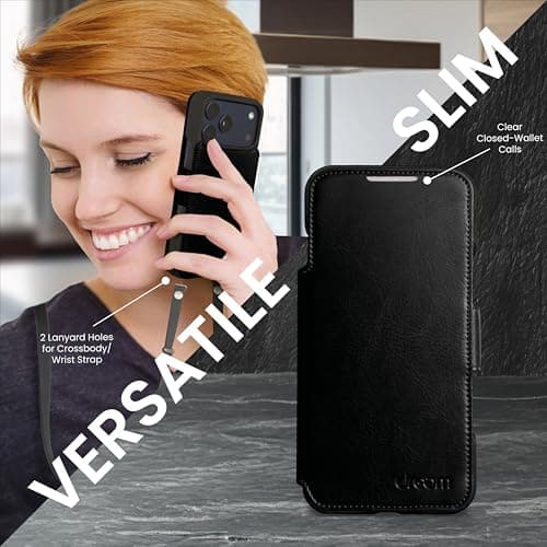 Dreem Wallet Case for iPhone 17 Pro Max, Revolutionary Vert/Hor Phone Stand, Magnetic Detachable Vegan Leather Flip Cover RFID Blocking Card Holder, MagSafe-Fit, Gift Box [Fibonacci: Black] — view 3