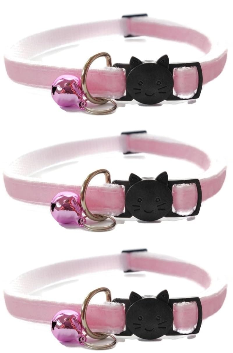 Velvet Cat Collars with Bell | Quick Safety Release Breakaway Buckle | Handmade in the UK | Available in Cat & Kitten Size | Baby Pink Velvet — view 4