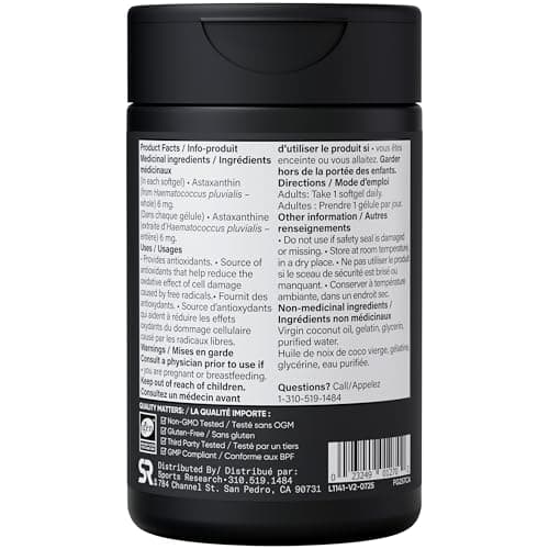 Sports Research® Astaxanthin Supplement from Algae - Softgels for Antioxidant Activity, Skin & Eye Health Support - Made with Coconut Oil, Non-GMO Verified & Gluten Free - 6mg, 120 Count — view 2