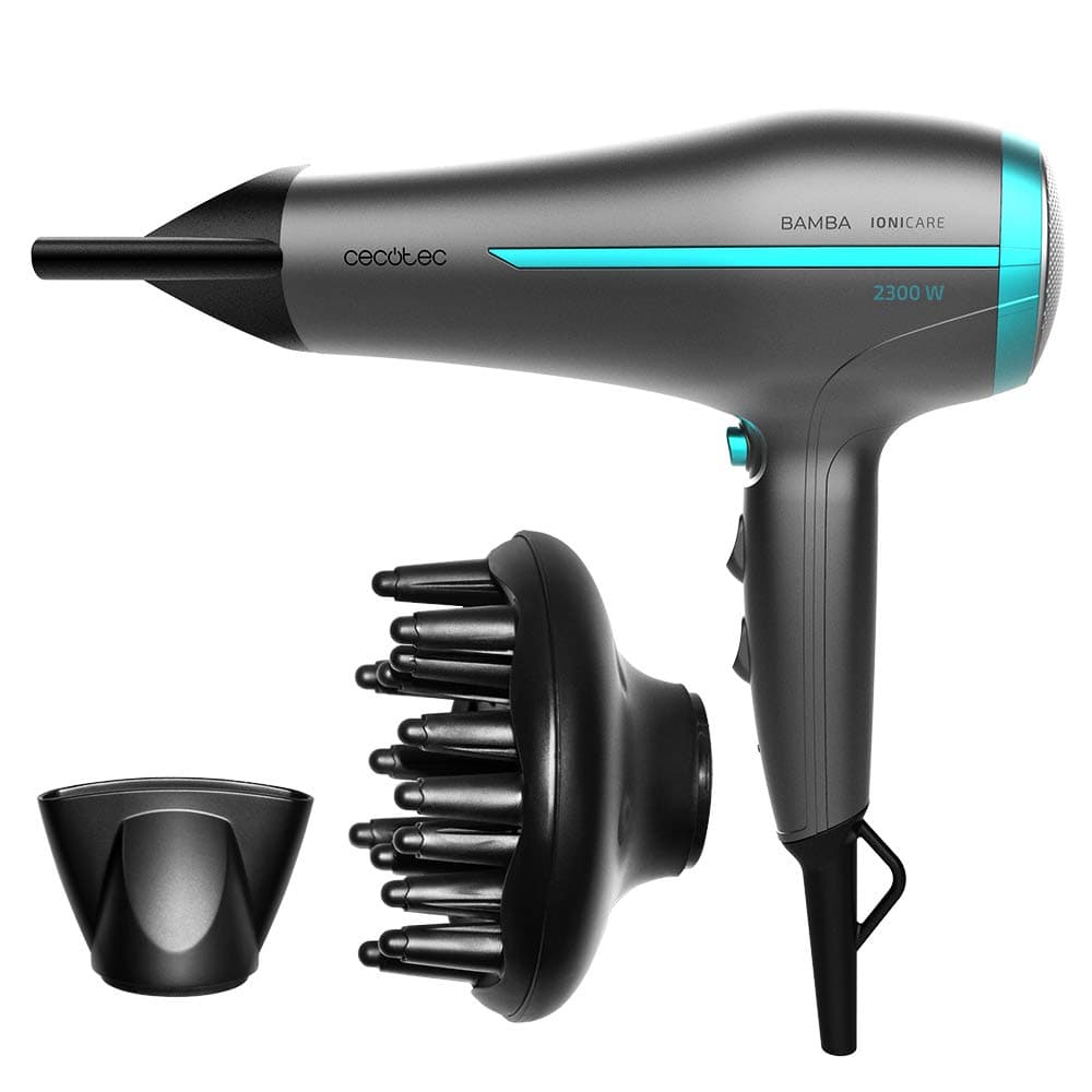 Cecotec Secador de Pelo Iónico Bamba IoniCare 5200 Aura Black. 2300W, Concentrador y Difusor, Cabello Sin Encrespamiento, Motor DC, Ion Real, Gran Caudal de Aire, 2 Velocidades y 3 Temperaturas