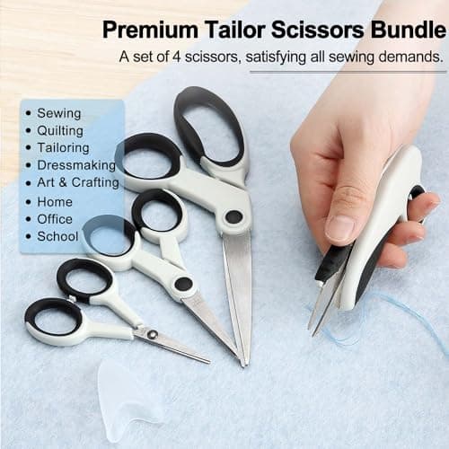 SCAIKTIG Premium Sewing Scissors Bundle, 8" Heavy Duty Fabric, 5" Embroidery, 4" Small Detail Scissors, 5" Thread Snips, Tailoring, Dressmaking, Quilting, Arts&Craft Supplies, White — view 6