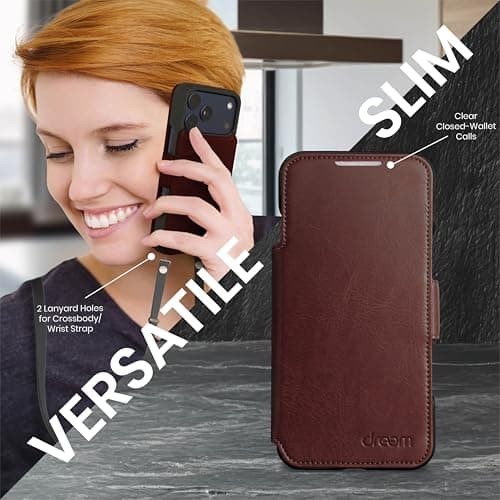 Dreem Wallet Case for iPhone 17 Pro Max, Revolutionary Vert/Hor Phone Stand, Magnetic Detachable Vegan Leather Flip Cover RFID Blocking Card Holder, MagSafe-Fit, Gift Box [Fibonacci: Coffee] — view 4