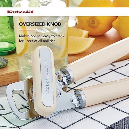 KitchenAid Classic Multifunction Can Opener and Bottle Opener Easy to Use, Razor Sharp Stainless Steel Cutting Wheel, Soft Ergonomic Handles, Almond Cream — view 2