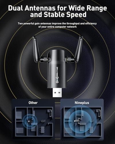 Nineplus Wireless USB WiFi Adapter for PC - 1300Mbps Dual 5Dbi Antennas 5G/2.4G WiFi Adapter for Desktop PC Laptop Windows11/10/7, Wireless Adapters for Desktop Computer Network Adapters — view 4