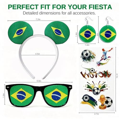 Maillarden 2026 World Cup Party Fan Accessories Set, Includes Headbands, Earrings, Tattoo Stickers and Novelty Glasses (BRA) — view 5