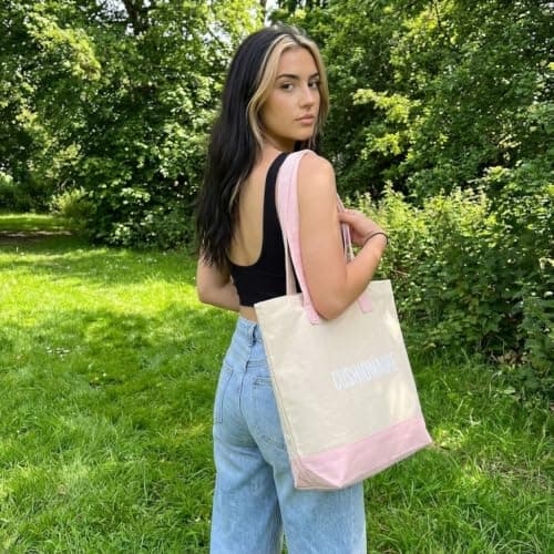 CUSHIONAIRE Canvas Tote Bag for Women, Everyday Casual Beach Bag with Secure Zip Top and Exterior Storage Pocket, Pink — view 4