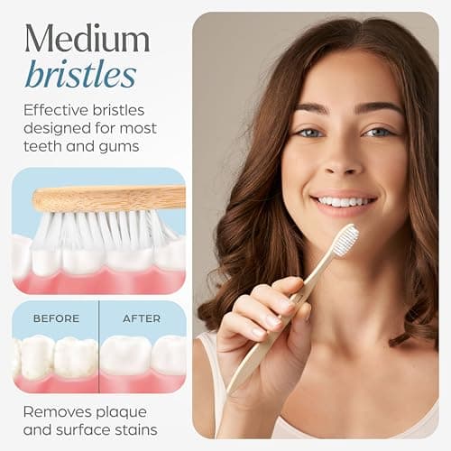 VIVAGO Bamboo Toothbrushes Medium Bristles 10 Pack - Plant-Based Medium Bristles Toothbrushes for Adults - Eco-Friendly, Natural Wooden Toothbrush — view 3