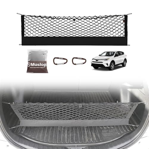 Muslogy Envelope Style Trunk Cargo Net Compatible with Toyota RAV4 2013-2018 Accessories Custom Fit Trunk Organizer Upgraded Storage Luggage Net with Metal Hooks