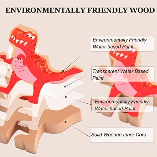 Dinosaur Stacking Building Toys for Boys, PIIOSER Wooden Dinosaur STEM Montessori Educational Learning Block Toys for Kids Cool Birthday Party Game Gifts for 4 5 6 7 8 Years Old Boys Girls — view 4