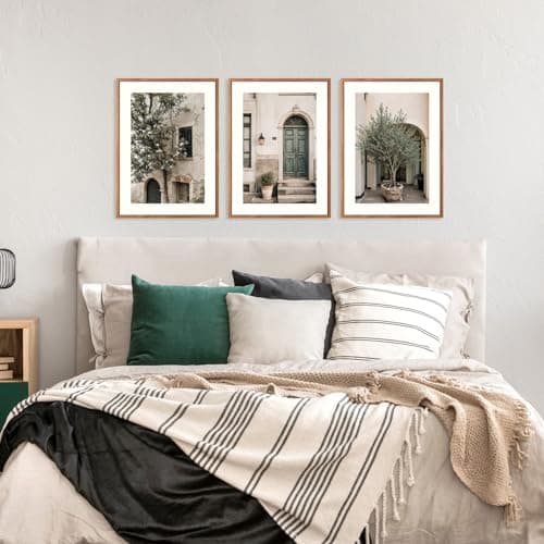HPNIUB Vintage Italy City Landscape Framed Canvas Wall Art Set, Olive Green Tree Country Wall Decor, Modern Minimalist Countryside Villages Picture for Living Room,Office(Set of 3,12X16 Inch) — view 2