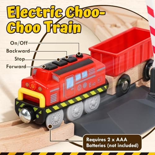 Lehoo Castle 68PCS Wooden Train Set - Toy Train Set for Toddlers 2-4, Wooden Train Track for Kids w/Crane, Railway Playset for 3 Year Old Boys Girls Birthday Gift