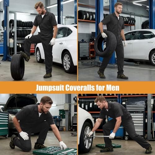 Coveralls for Men Short Sleeve, Cotton Blend Zipper Mechanic Jumpsuit Work with Multi Pockets Utilityl Uniform Fit — view 4