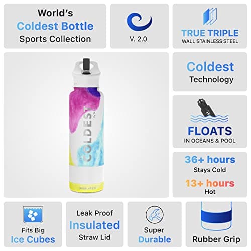 Coldest Insulated Water Bottle with Straw Lid - Stainless Steel Metal Insulated Bottle for Men & Women (Clouds of Tie Dye, 40 oz) — view 5