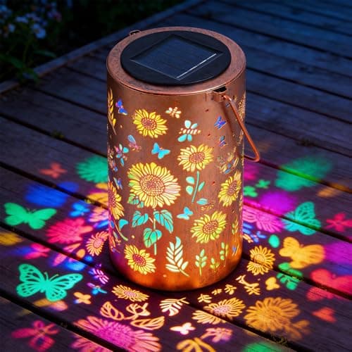 UZIMOO Solar Sunflower Lanterns Outdoor, Waterproof Hanging Lantern Lights, Hollowed-Out Metal Decor Lantern, Multicoloured LED Garden Decoration Light for Patio, Yard, Pathway, Landscape, Lawn