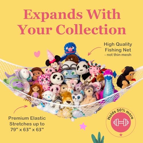 Lilly's Love Large Stuffed Animal Net Hammock for Plushie Toys | Corner Hanging Organizer for Your Teddy and Stuffy Collection | Easy to Hang w/Included Anchors & Hooks (White) — view 2