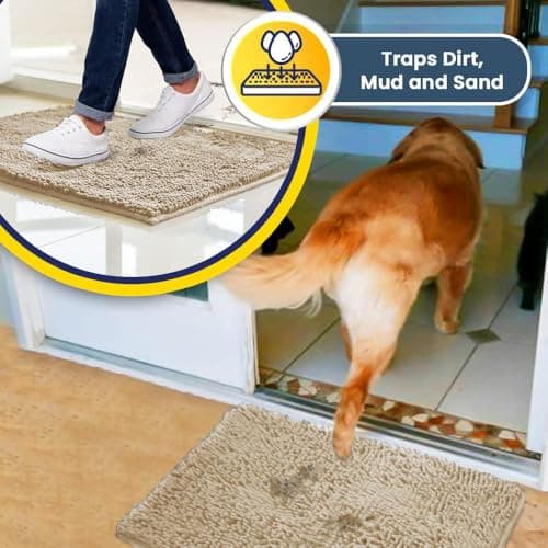 Muddy Mat® AS-SEEN-ON-TV Highly Absorbent Microfiber Door Mat and Pet Rug, Non Slip Thick Washable Area and Bath Mat Soft Chenille for Kitchen Bathroom Bedroom Indoor and Outdoor-Beige Medium 30"X19" — view 2