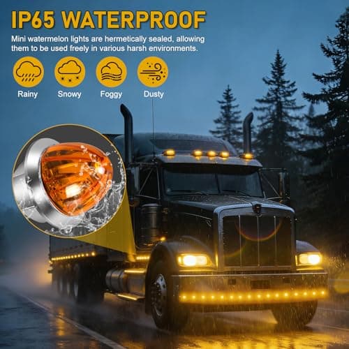 10PCS Mini Watermelon Lights, 3/4 Inch Strobe & Constant Dual Function Amber LED Watermelon Lights, IP65 Waterproof Side Clearance Tail Griller Flash Lights Turn Signal for 12V Semi Trailers Trucks RV — view 2