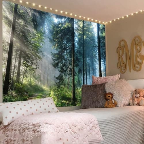 Jation Misty Forest Tapestry Sunshine Through Tree Nature Landscape Wall Tapestries Wall Hanging Poster Art for Home Headboard Dorm Decor (Forest, 200 * 150cm) — view 6