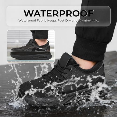 Ulogu Wide Steel Toe Shoes for Men Waterproof Thick Sole Non Slip Safety Sneakers Comfortable Puncture Proof Indestructible Work Shoe Black — view 4