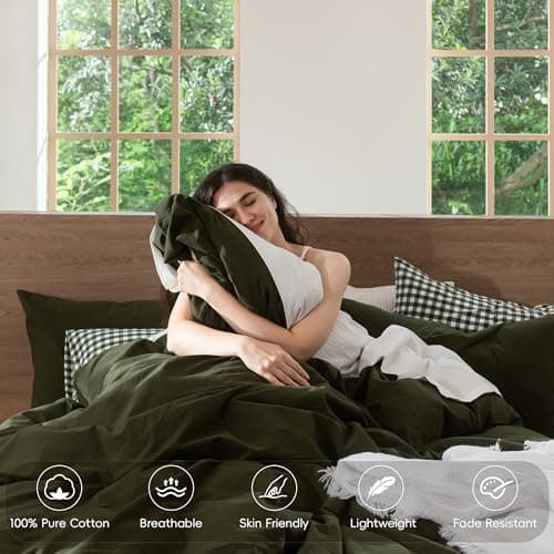 MooMee Duvet Cover Set 100% Washed Cotton Linen Like Queen