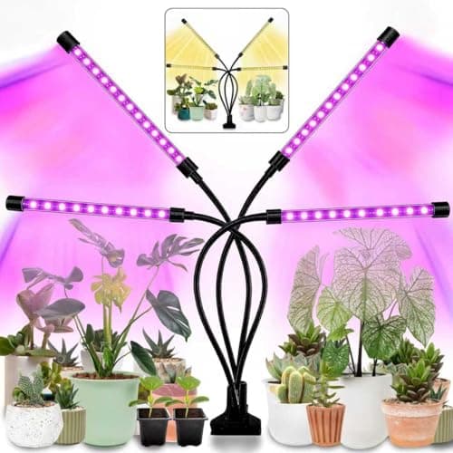 Grow Light for Indoor Plants - Upgraded Version 80 LED Lamps with Full Spectrum & Red Blue Spectrum, 3/9/12H Timer, 10 Dimmable Level, Adjustable Gooseneck,3 Switch Modes
