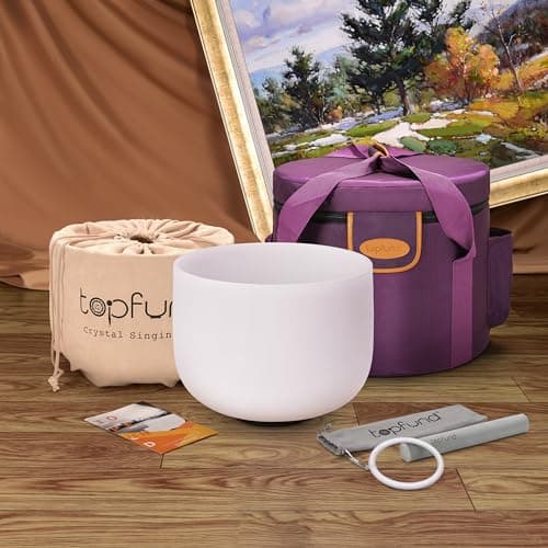 TOPFUND 440 Hz Perfect Pitch F Note Crystal Singing Bowl Heart Chakra 10 inch with Heavy Duty Carrying Case