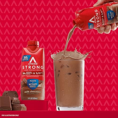 Atkins Strong High Protein Shake, Milk Chocolate, 30g Protein, 7g Prebiotic Fiber, 1g Sugar, GLP-1 Support, Muscle & Gut Health Support Complex, 12 Count — view 5