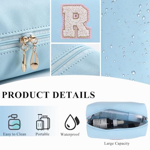 Makeup Bag for Women,Personalized Lettered Embroidered Zippered Cosmetic Bag,Travel Makeup Bag Portable Waterproof Cosmetic Toiletry Bag, Cute Cosmetic Pouch as a Gift for Girl — view 4