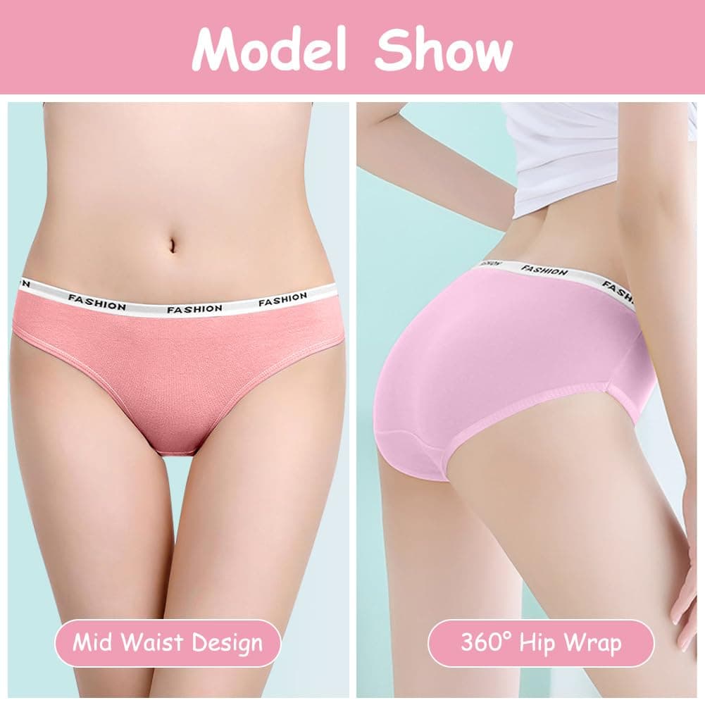 8 Pack Teen Girls Knickers, Soft Briefs Cotton Seamless Underwear, Underpants Essential Elastic Panties, Plain Knicker for Age 8-18 Girls and Women — view 3