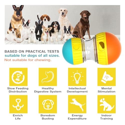 BSISUERM Dog Treat Dispensing Puzzle Toy Adjustable Food Dispenser Slow Feeder Puppy Enrichment Rolling Ball Pet Interactive Chase Toys Stimulating Game for Small Medium Dogs Gift to Keep Them Busy