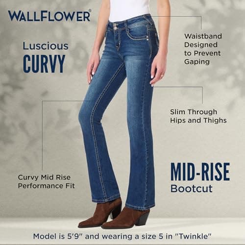 WallFlower Luscious Curvy Bootcut Jeans for Women Mid-Rise Insta Stretch Denim in Petite, Midsize, Plus Size, Juniors Jeans, Twinkle, 20 Plus — view 3