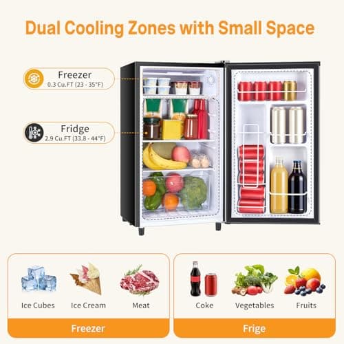 NEWBULIG Mini Fridge with Freezer 3.2 Cu.Ft Small Refrigerator for Office, Dorm, Small Fridge with Adjustable Thermostat, Energy Saving, Singel Door, Sliver — view 3