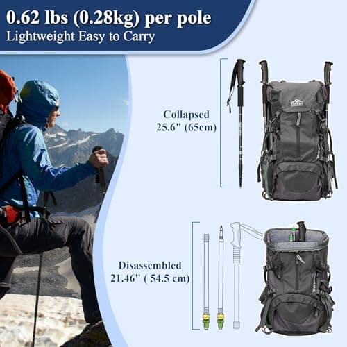 TheFitLife Nordic Walking Trekking Poles - 2 Packs with Antishock and Quick Lock System, Telescopic, Collapsible, Ultralight for Hiking, Camping, Mountaining, Backpacking, Walking, Trekking (Black) — view 3