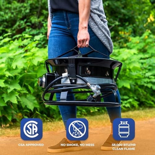 Outland Living Firebowl, Smokeless Fire Pit, Round Outdoor Portable Propane Gas Fire Pit With Fire Pit Cover & Carry Kit, 19-inch Diameter 58,000 Btu, 893 Deluxe Black Perfect for Outside Use — view 3