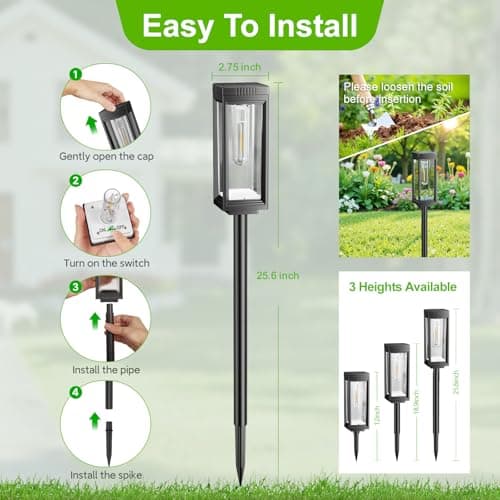WdtPro 8 Pack Tall Solar Pathway Lights Outdoor, Bright Solar Powered Garden Lights Waterproof, Auto On/Off, Up to 15H Outdoor Lighting for Lawn Patio Walkway Driveway Path Yard Decor — view 7