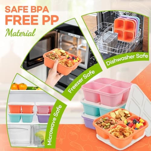 4 Pack Snack Containers Bento Box Adult Lunch Box, Meal Prep Container, Reusable Snack Box Lunch Containers Stackable for Work, Travel and Gym — view 4