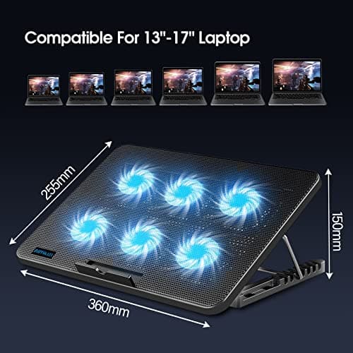 AIMIUZI Laptop Cooling Pad, Gaming Laptop Cooler with 6 Quiet Fans, Laptop Fan Cooling Pad Fits 12-17 Inch Laptop, USB Port Powered, 7 Adjustable Height — view 7