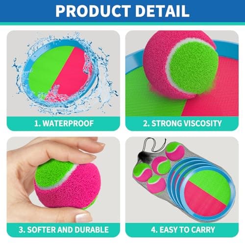 Toss and Catch Ball Game Outdoor Toys for Kids Ages 3+, Ball Catch with 4 Paddles 4 Sticky Balls, Yard Games Beach Toys Outside Games for Kids Adults — view 2