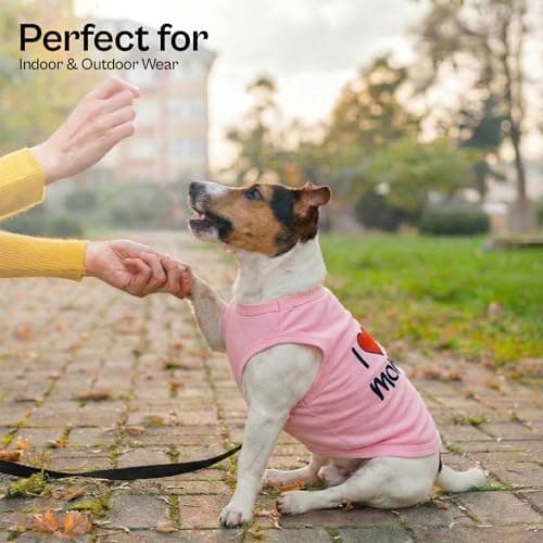 Parisian Pet Dog T-Shirt with Embroidered 'I Love My Mommy' Words - 100% Cotton, Pink Dog Clothes - Breathable Sleeveless Pet Vest - Machine Washable Dog Shirts for Small Dogs, S — view 3