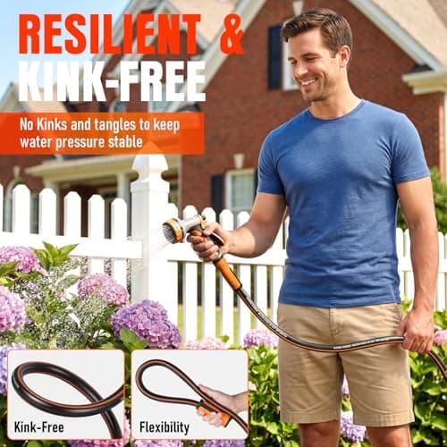 Garden Hose 50 ft x 5/8", Heavy Duty Water Hose, Flexible and Durable, Kink Resistant Lightweight Hybrid Hose, Leakproof Yard Hose with Male to Female Fittings — view 2