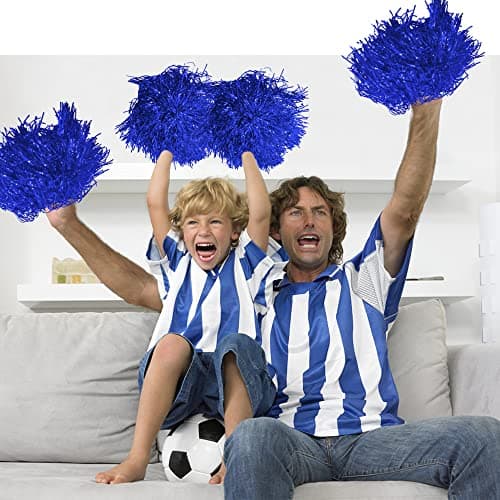 12PCS Blue Cheerleading Pom Poms Metallic Foil Cheer Pom Poms with Baton Handle for Game Sports Squads Dancing Party Football Basketball Club Spirit Sports — view 3